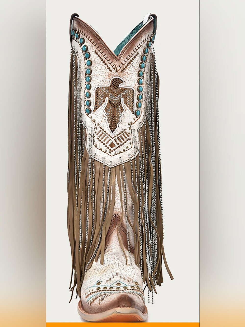 Corral Fringed Western Heeled Boot in Taupe with Turquoise Accents